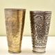 Handmade Golden Brass Flower Engraved Vintage Serving Lassi Glass   - Pack of 2